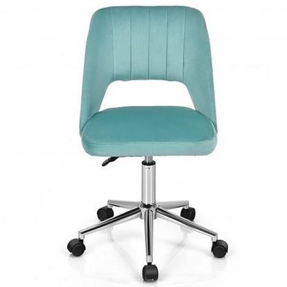 Picture of Adjustable Velvet Accent Swivel Vanity Office Chair with Chrome Base-Green