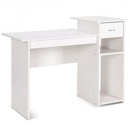 Picture of Computer Desk PC Laptop Table with Drawer and Shelf-White