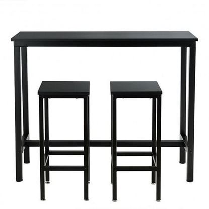 图片 3 Pieces Bar Table Counter Breakfast Bar Dining Table with Stools-Black