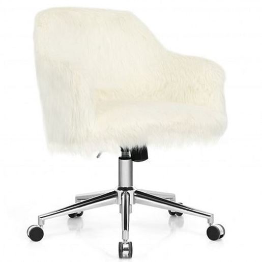 Picture of Modern Fluffy Faux Fur Vanity Office Chair for Teens Girls-Beige