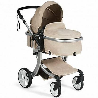 Picture of Folding Aluminum Infant Reversible Stroller with Diaper Bag-Beige