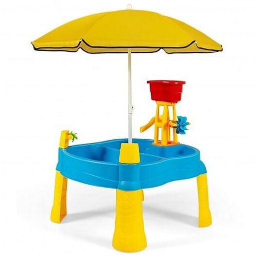 Picture of Kids Sand and Water Table for Toddlers with Umbrella and 18 Pcs Accessory Set