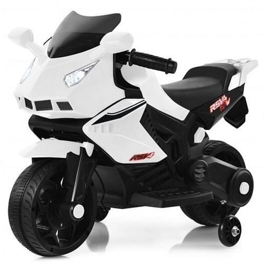 Picture of 6V Kids Ride on Motorbike with Training Wheels and Music-White