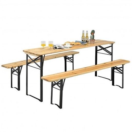 Picture of 3 Pieches Folding Wooden Picnic Table Bench Set