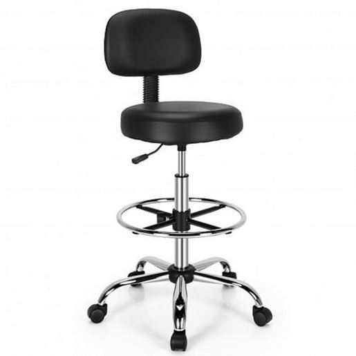 Picture of Swivel Drafting Chair with Retractable Mid Back and Adjustable Foot Ring-Black