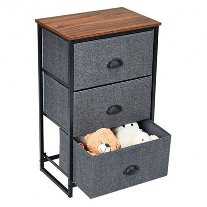 Picture of Nightstand Side Table Storage Tower Dresser Chest with 3 Drawers-Black