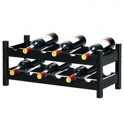 Picture of 2-Tier 12 Bottles Bamboo Storage Shelf  Wine Rack-Brown
