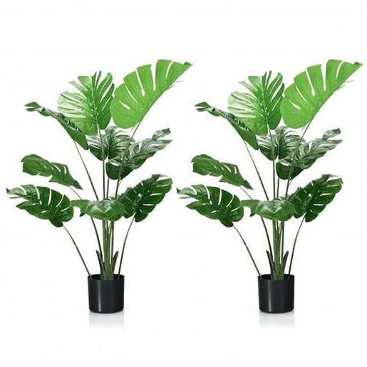 Picture of 2 Pack Artificial Monstera Deliciosa Tree with 10 Leaves of Different Sizes