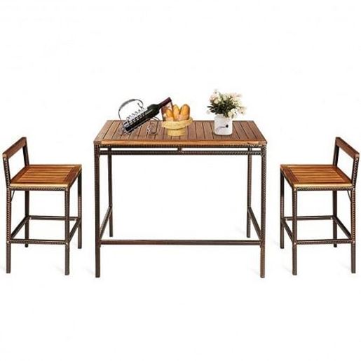 Picture of 3 Pieces Patio Rattan Wicker Bar Dining Furniture Set