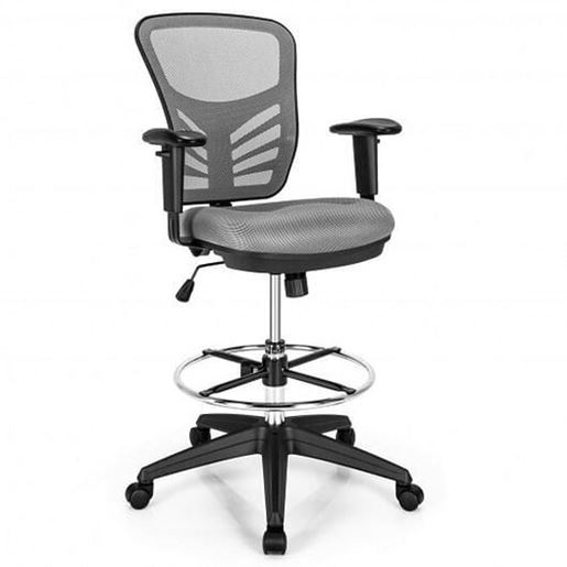 Picture of Mesh Drafting Chair Office Chair with Adjustable Armrests and Foot-Ring-Gray