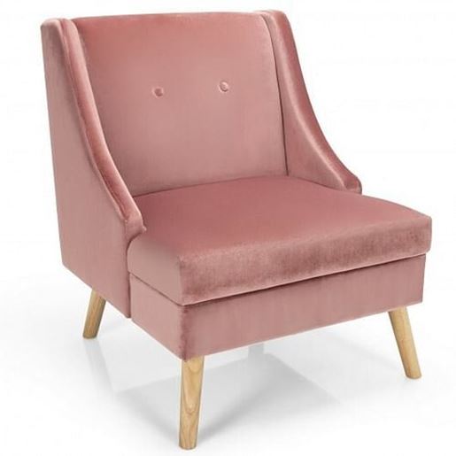 Picture of Velvet Wingback Armchair with Rubber Wood Legs-Pink