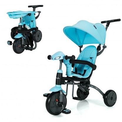 Picture of 6-in-1 Foldable Baby Tricycle Toddler Stroller with Adjustable Handle-Blue