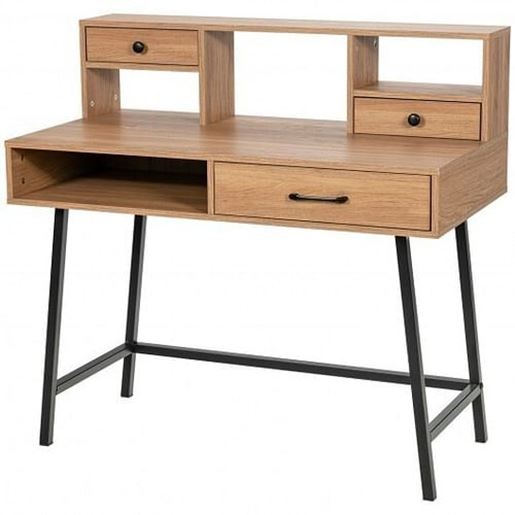 Picture of 42-Inch Vanity Desk with Tabletop Shelf and 2 Drawers-Natural