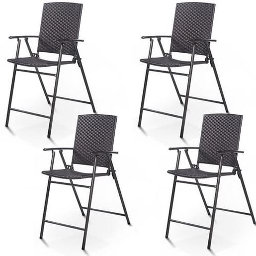 Picture of Set of 4 Folding Rattan Bar Chairs with Footrests and Armrests for Outdoors and Indoors