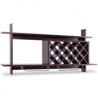 Picture of Wall Mount Wine Rack with Glass Holder & Storage Shelf-Walnut