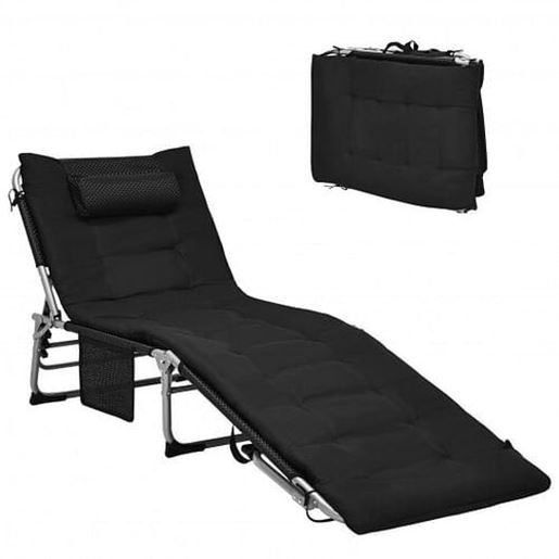 Picture of 4-Fold Oversize Padded Folding Lounge Chair with Removable Soft Mattress-Black