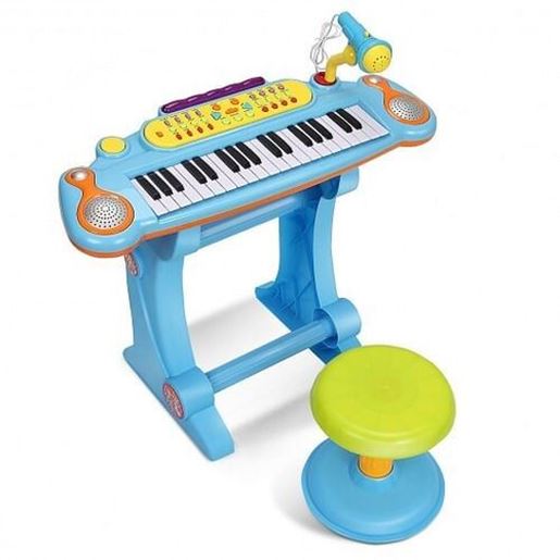 Picture of Kids Electronic 37 Key Toy Piano w/ Microphone & Stool-Pink