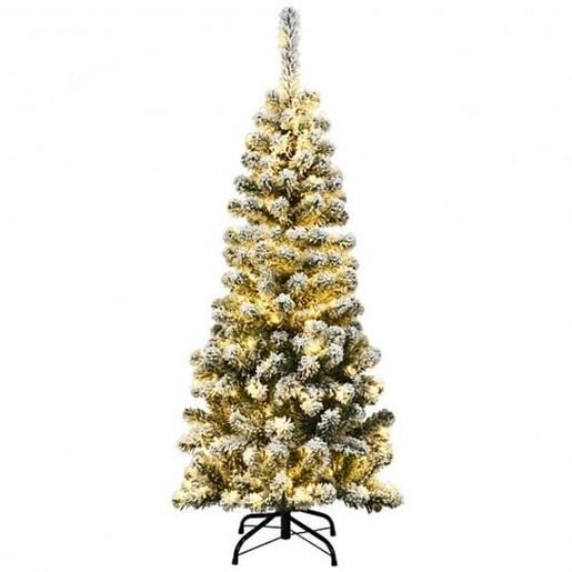 Picture of 4.5 Feet Pre-Lit Snow Flocked Pencil Christmas Tree with 150 LED Light