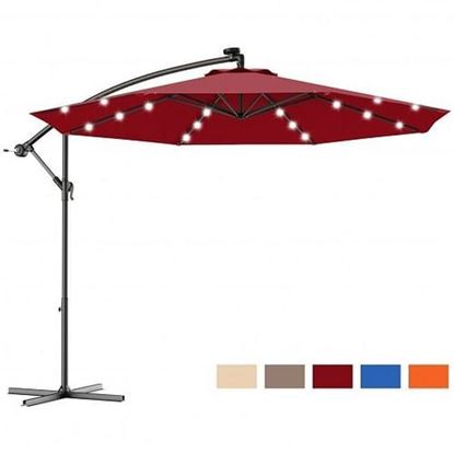 Picture of 10 Feet Patio Hanging Solar LED Umbrella Sun Shade with Cross Base-Beige