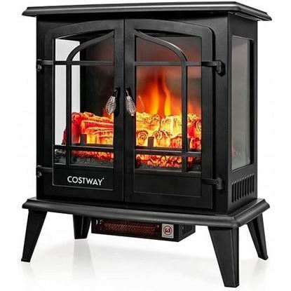 Picture of 25 Inch Freestanding Electric Fireplace Heater with Realistic Flame effect-Black