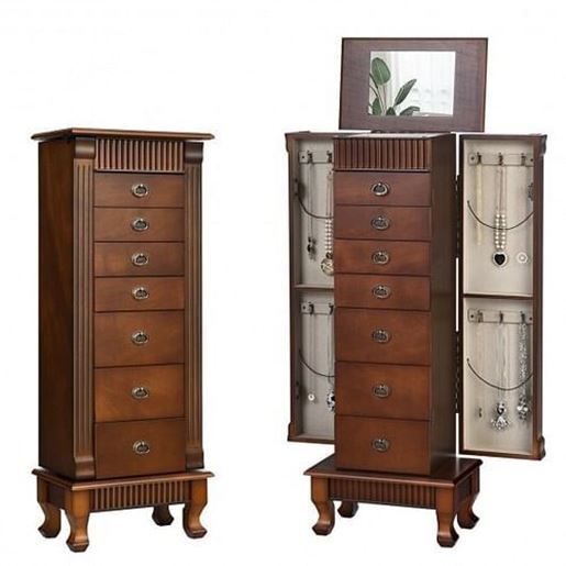 Image sur Wooden Jewelry Armoire Cabinet Storage Chest with Drawers and Swing Doors