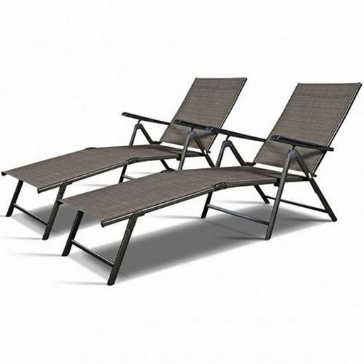 Picture of 2 Pieces Patio Furniture Adjustable Pool Chaise Lounge Chair Outdoor Recliner