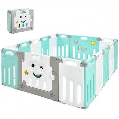 Picture of 16-Panel Foldable Baby Playpen Kids Activity Centre-Green - Color: Green