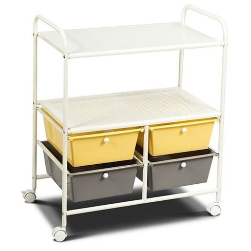 Picture of 4 Drawers Shelves Rolling Storage Cart Rack-Yellow - Color: Yellow