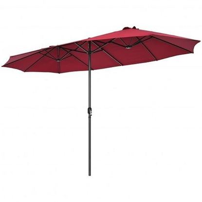 Picture of 15 Feet Patio Double-Sided Umbrella with Hand-Crank System-Wine - Color: Wine