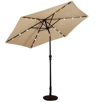 Picture of 9FT Patio Solar Umbrella LED Patio Market Steel Tilt W/ Crank Outdoor New-beige - Color: Beige
