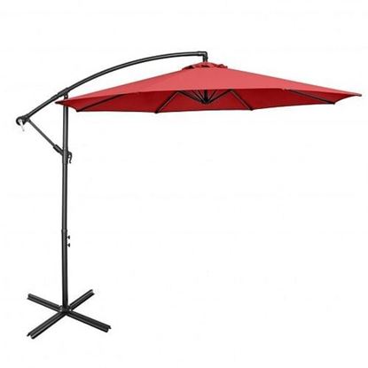 Picture of 10FT Offset Umbrella with 8 Ribs Cantilever and Cross Base Tilt Adjustment-Red - Color: Red