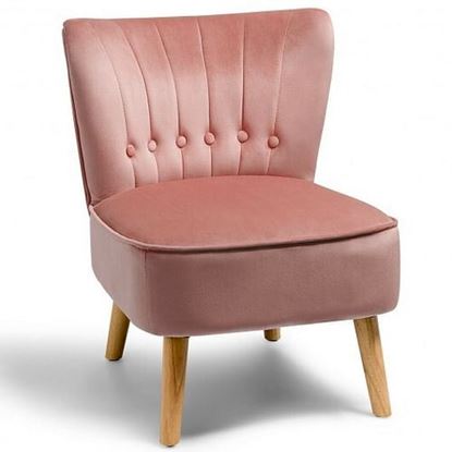 Picture of Armless Accent Chair Tufted Velvet Leisure Chair-Pink - Color: Pink - Size: 21.5" x 27" x 28.5"