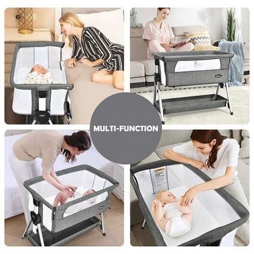 Picture of Adjustable Baby Bedside Crib with Large Storage-Dark Gray - Color: Dark Gray