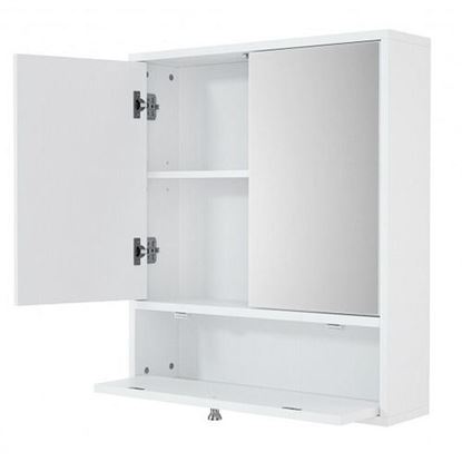 Picture of Bathroom Double Mirror Door Wall Mount Storage Wood Cabinet - Color: White