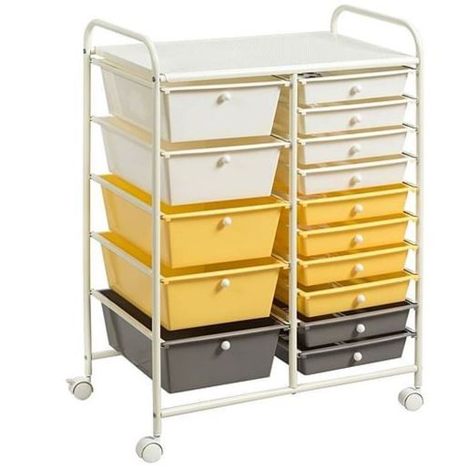 Picture of 15-Drawer Storage Rolling Organizer Cart-Yellow - Color: Yellow