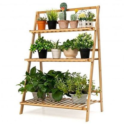 Picture of 3-Tier Bamboo Foldable Plant Stand with Display Shelf Rack - Color: Natural