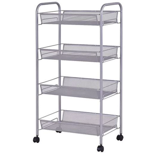 Picture of Black/Gray 4 Tier Storage Rack Trolley Cart-Gray - Color: Gray