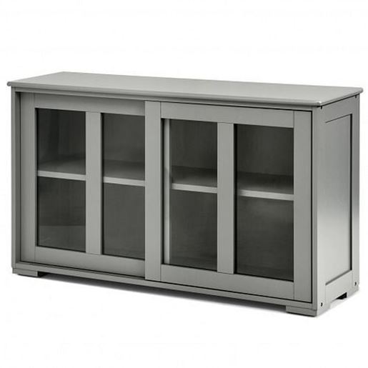 Picture of Sideboard Buffet Cupboard Storage Cabinet with Sliding Door-Gray - Color: Gray