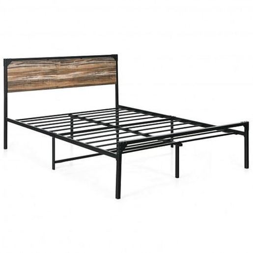 Picture of Metal Platform Bed Frame with Wooden Headboard-Full Size - Size: Full Size