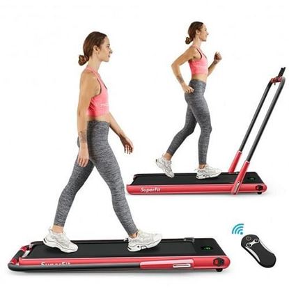 Picture of 2-in-1 Folding Treadmill with Remote Control and LED Display-Red - Color: Red