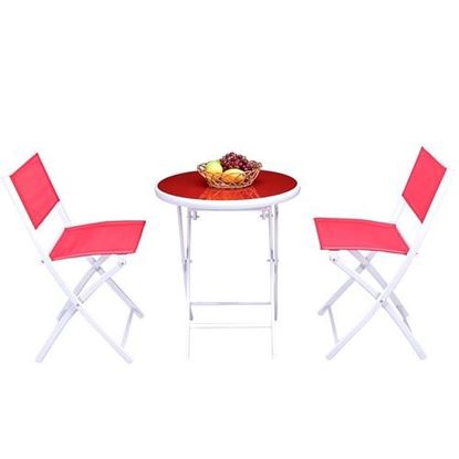 Picture of 3 Pieces Patio Folding Bistro Set for Balcony or Outdoor Space-Red - Color: Red