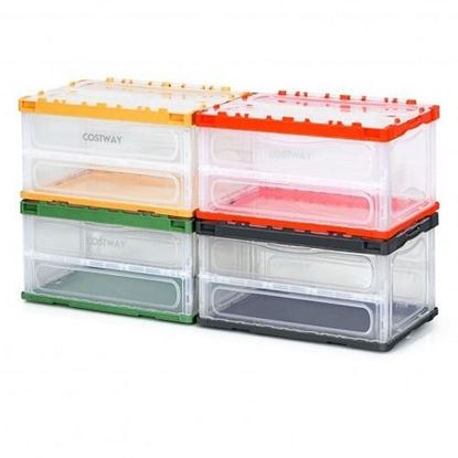 Picture of 4 Pack Collapsible and Stackable Plastic Storage Bins with Attached Lid-M - Size: M