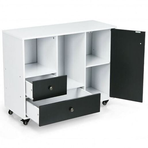 Picture of Lateral Mobile Filing Cabinet with 2 Drawers-Black - Color: Black