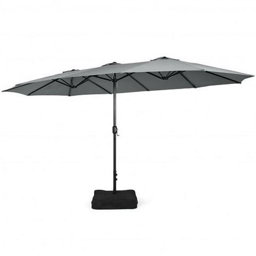 Picture of 15 Feet Double-Sided Twin Patio Umbrella with Crank and Base Coffee in Outdoor Market-Gray - Color: Gray