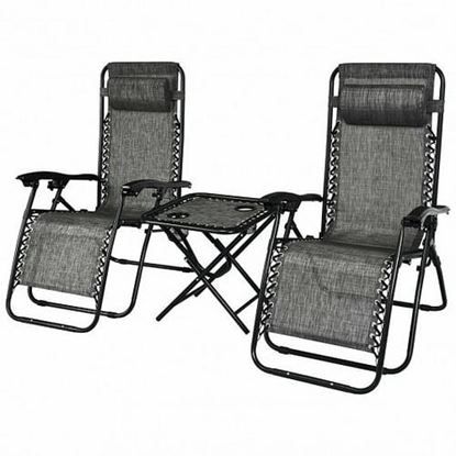 Picture of 3 Pieces Folding Portable Zero Gravity Reclining Lounge Chairs Table Set-Gray - Color: Gray - Size: 26.0" x 39.5" x 44.5"