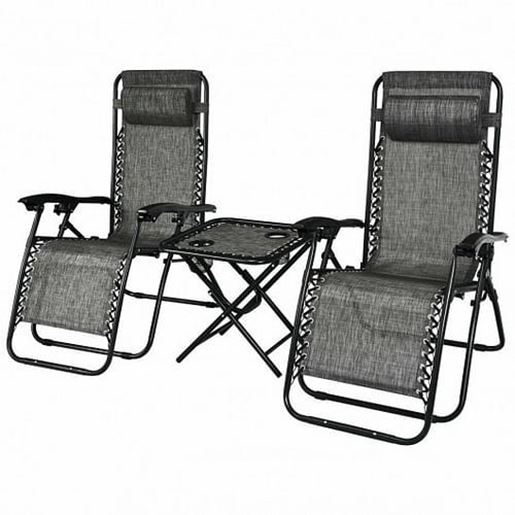 Foto de 3 Pieces Folding Portable Zero Gravity Reclining Lounge Chairs Table Set-Gray - Color: Gray - Size: 26.0" x 39.5" x 44.5"