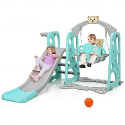 图片 3 in 1 Toddler Climber and Swing Set Slide Playset-Green - Color: Green
