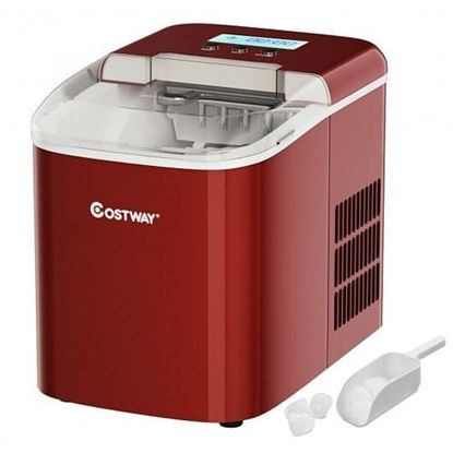 Picture of 26 lbs Countertop LCD Display Ice Maker with Ice Scoop-Red - Color: Red