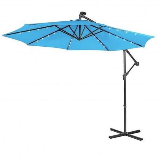 Picture of 10 Feet Patio Solar Powered Cantilever Umbrella with Tilting System-Blue - Color: Blue