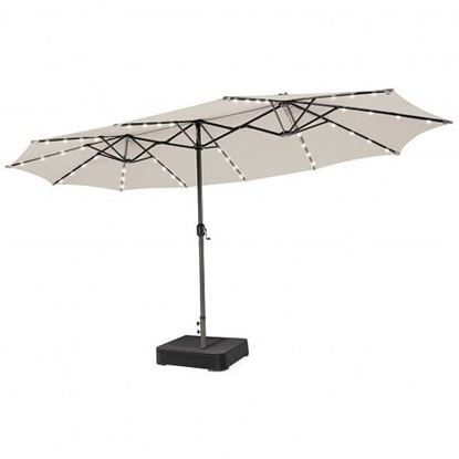 Picture of 15 Feet Double-Sided Patio Umbrella with 48 LED Lights-Beige - Color: Beige